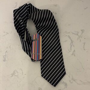 Paul Smith Men's 100% Silk Tie with Black and White Diagonal Stripes
